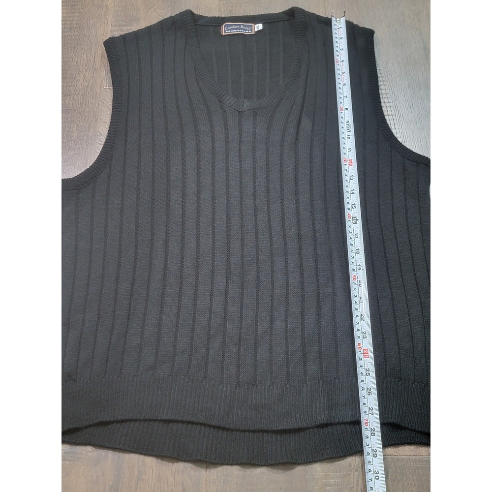 Comfort Knits Mens XXL Black Ribbed V-Neck Sweater Vest Made in USA Acrylic